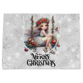 Silver Glitzer Christmas Fairy Große Geschenktüte (Vorderseite)