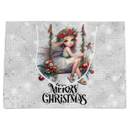 Silver Glitzer Christmas Fairy Große Geschenktüte