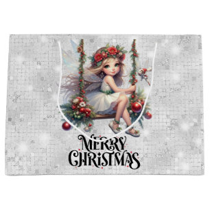 Silver Glitzer Christmas Fairy Große Geschenktüte