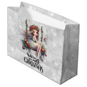 Silver Glitzer Christmas Fairy Große Geschenktüte (Vorderseite Schrägansicht)