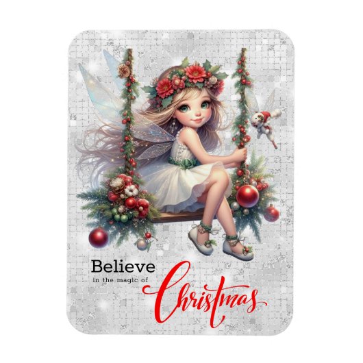 Silver Glitzer Christmas Fairy Magnet (Vertikal)