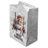 Silver Glitzer Christmas Fairy Mittlere Geschenktüte (Vorderseite Schrägansicht)