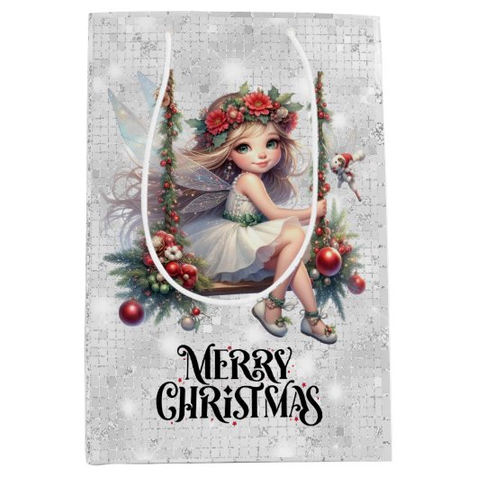 Silver Glitzer Christmas Fairy Mittlere Geschenktüte (Vorderseite)