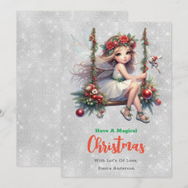 Silver Glitzer Christmas Fairy | Weihnachtskarte Feiertagskarte
