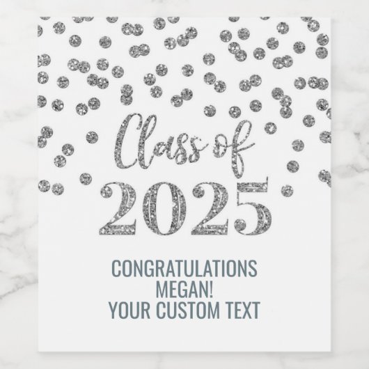 Silver Glitzer Class of 2025 Abschluss Weinetikett (Einzelnes Label)