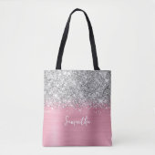 Silver Glitzer Classic Pink Glam Name Tasche (Vorderseite)