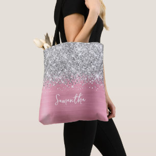 Silver Glitzer Classic Pink Glam Name Tasche