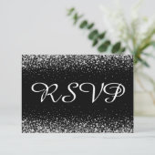 Silver Glitzer Confetti auf Pure Black RSVP Karte (Stehend Vorderseite)