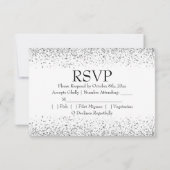 Silver Glitzer Confetti auf Pure Black RSVP Karte (Rückseite)