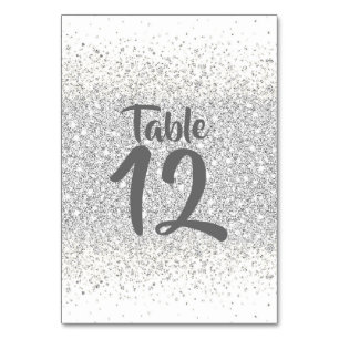 Silver Glitzer Confetti auf Weiß Tischnummer