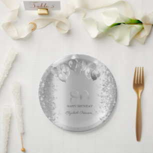 Silver Glitzer Confetti Balloons 80. Geburtstag Pappteller