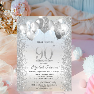 Silver Glitzer Confetti Balloons 90. Geburtstag Einladung