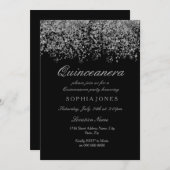 Silver Glitzer Confetti Black Quinceanera Einladun Einladung (Vorne/Hinten)