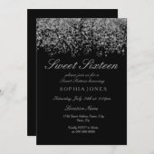 Silver Glitzer Confetti Black Sweet 16 Einladung (Vorne/Hinten)