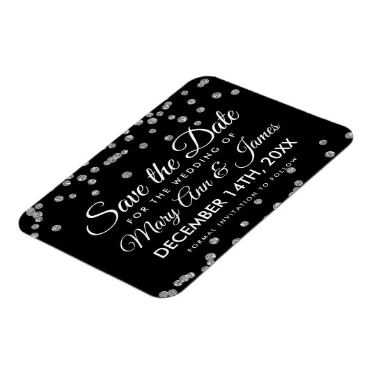 Silver Glitzer Confetti Black Wedding Rett Date Magnet (Linke Seite)