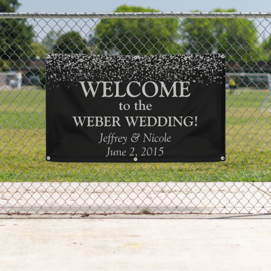 Silver Glitzer Confetti Custom Wedding Banner (Insitu)