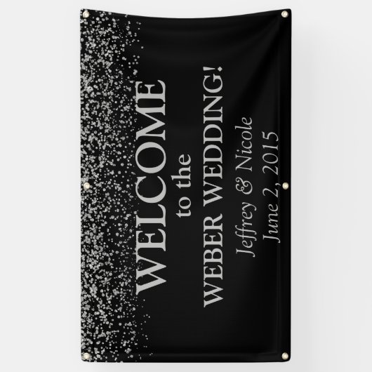 Silver Glitzer Confetti Custom Wedding Banner (Vertikal)