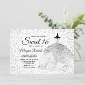 Silver Glitzer Confetti Kleid Sweet 16 Einladung (Stehend Vorderseite)