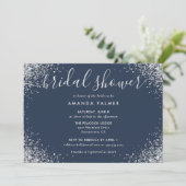 Silver Glitzer Confetti Navy Blue Brautparty Einladung (Stehend Vorderseite)