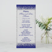 Silver Glitzer Confetti on Royal Blue Menükarte (Stehend Vorderseite)