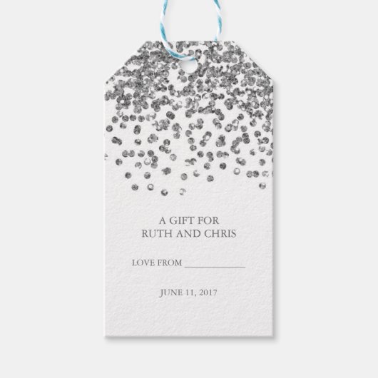Silver Glitzer Confetti Party Tags Geschenkanhänger (Vorderseite)