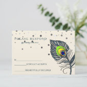 Silver Glitzer Confetti Peacock Feather Blue UAWG RSVP Karte (Stehend Vorderseite)