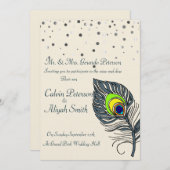Silver Glitzer Confetti Peacock Feathers Wedding Einladung (Vorne/Hinten)