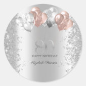 Silver Glitzer Confetti Pink Balloons 80. Runder Aufkleber (Vorderseite)