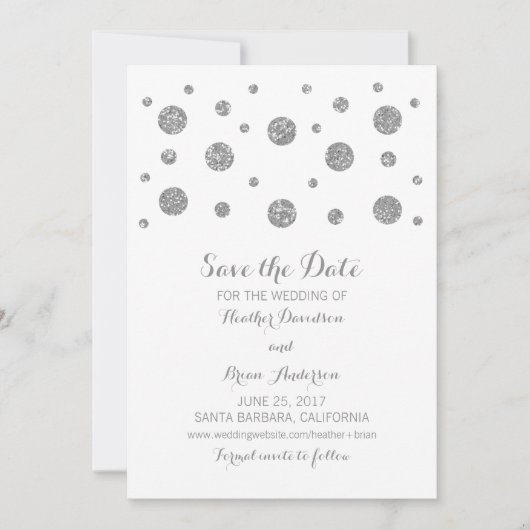 Silver Glitzer Confetti Save the Date einladen (Vorderseite)
