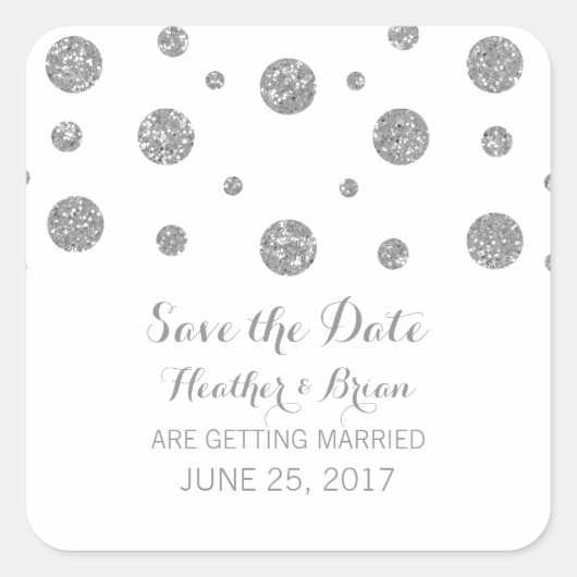 Silver Glitzer Confetti Save the Date Stickers (Vorderseite)