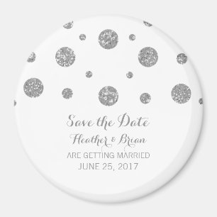 Silver Glitzer Confetti Speichern Sie das Datumsfe Magnet