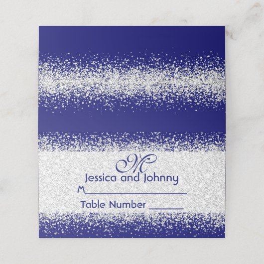 Silver Glitzer Confetti und Royal Blue Platzkarte (Außenseite Aufgefaltet)
