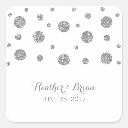 Silver Glitzer Confetti Wedding Stickers (Vorderseite)