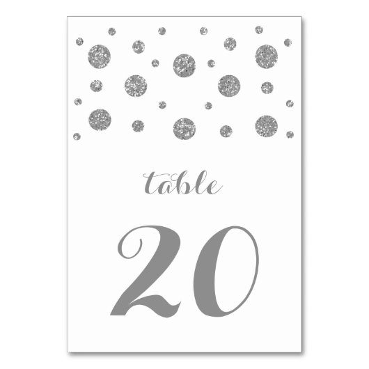 Silver Glitzer Confetti Wedding Table Card Tischnummer (Rückseite)