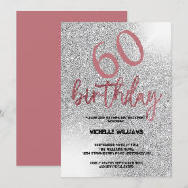 Silver Glitzer Coral Calligraphy Geburtstag Einladung