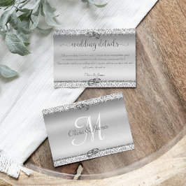 Silver Glitzer Damask Elegante Hochzeitdetails Begleitkarte
