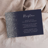 Silver Glitzer Dark Blue Hochzeitempfang Begleitkarte