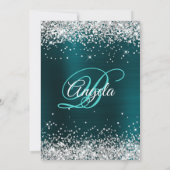 Silver Glitzer Dark Turquoise Ombre Foil Monogram Einladung (Rückseite)