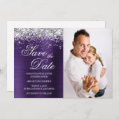 Silver Glitzer Dark Violet Foil Foto Save The Date (Vorne/Hinten)