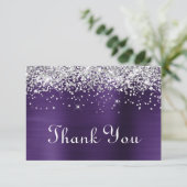 Silver Glitzer Dark Violet Lila 70. Geburtstag Dankeskarte (Stehend Vorderseite)