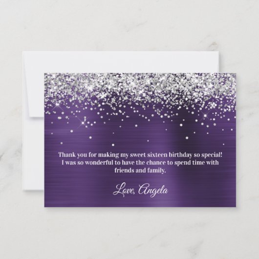 Silver Glitzer Dark Violet Lila Ombre Foil Dankeskarte (Rückseite)