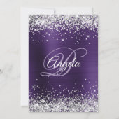 Silver Glitzer Dark Violet Ombre Foil Monogram Einladung (Rückseite)