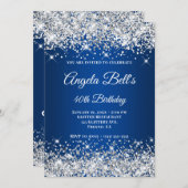 Silver Glitzer Deep Blue Ombre Extravagant Monogra Einladung (Vorne/Hinten)