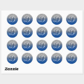 Silver Glitzer Deep Blue Ombre Mit Monogramm Runder Aufkleber (Blatt)