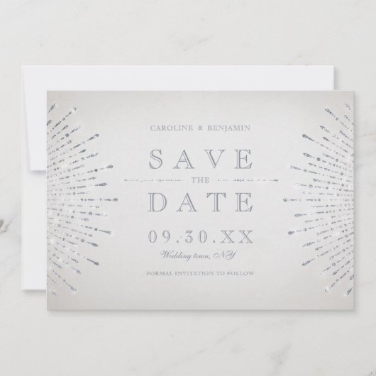 Silver Glitzer Deko Jahrgang Hochzeit Save the Dat Date (Vorderseite)