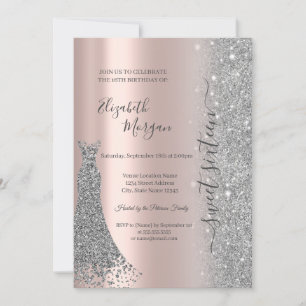 Silver Glitzer Diamond Dress Rose Gold Sweet 16 Einladung