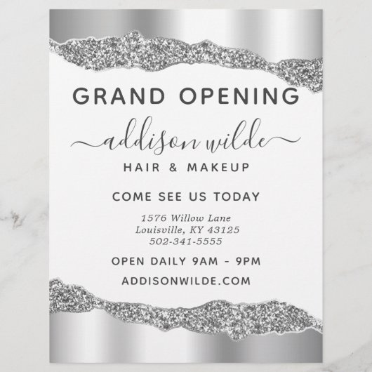 Silver Glitzer Diamond Glam Business Grand Opening Flyer (Hinten)