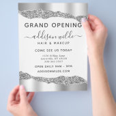 Silver Glitzer Diamond Glam Business Grand Opening Flyer (Hand)