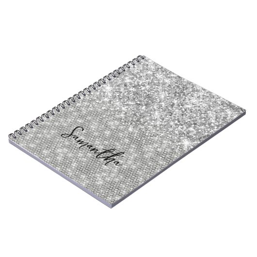 Silver Glitzer Diamond Glam Skriptname Notizblock (Linke Seite)