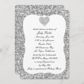 Silver Glitzer Diamond Heart Brautparty laden Einladung (Vorne/Hinten)